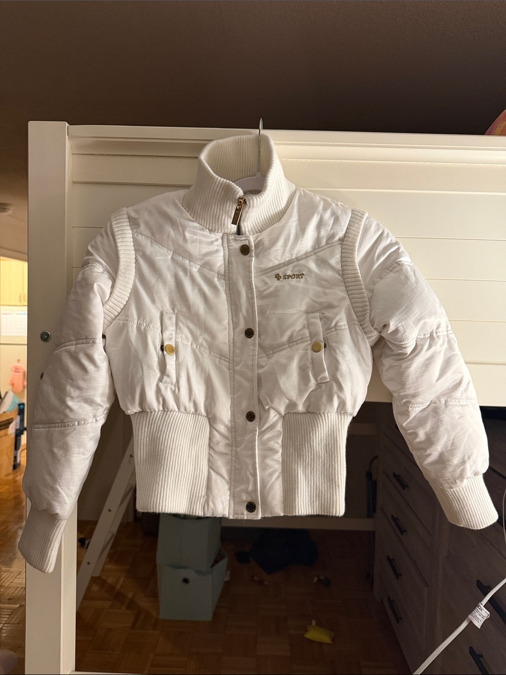 Y2K George Palomares White Women's Puffer Jacket with Ribbed Waist